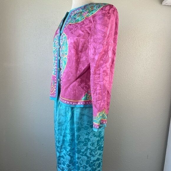 Vintage 80s Papell Petites Silk Jacket & Skirt EUC - Picture 4 of 14